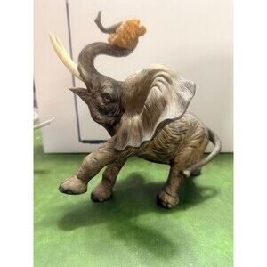 RARE Large Elephant Figurine Safari Decor Raised Trunk Lodge Wildlife Statue 9”